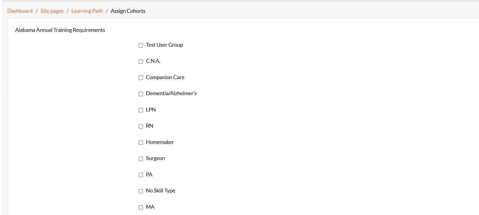 Assign cohorts feature in Learn2Care LMS