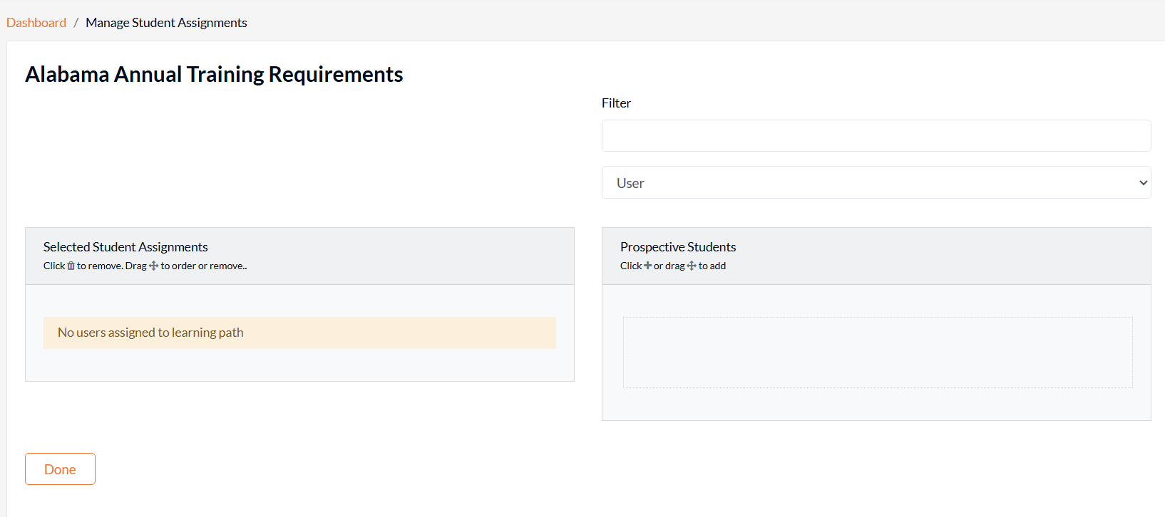 Learn2Care LMS's 'Assign Students' feature allows administrators to assign training paths to individual caregivers