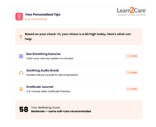 AI personalized self-care tips for caregiver stress relief