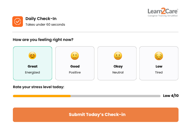 AI Wellbeing Check-In daily caregiver mood survey